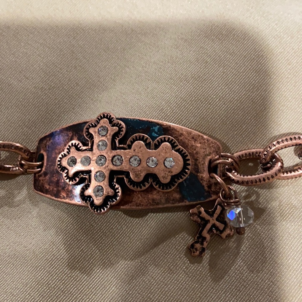Copper colored chain cross bracelet